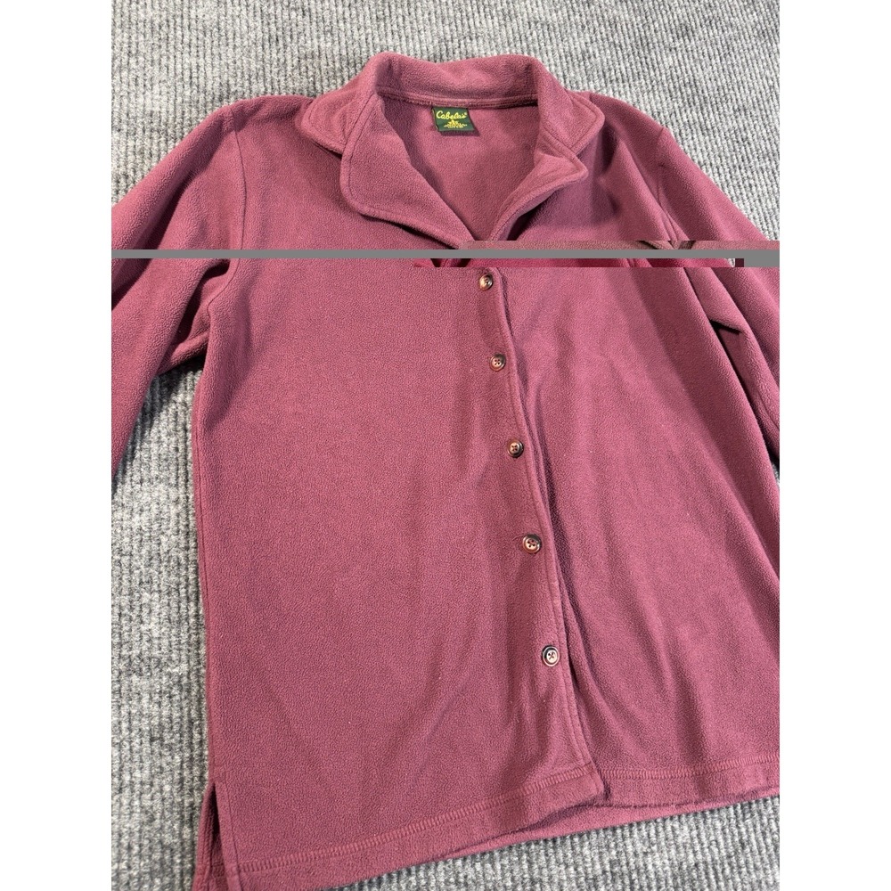 Cabela's Women's Red Fleece Button-Up Collared Top Long Sleeve Size S‎